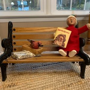 1990’s Byers Choice Cast Iron and Wood Bench with Caroler